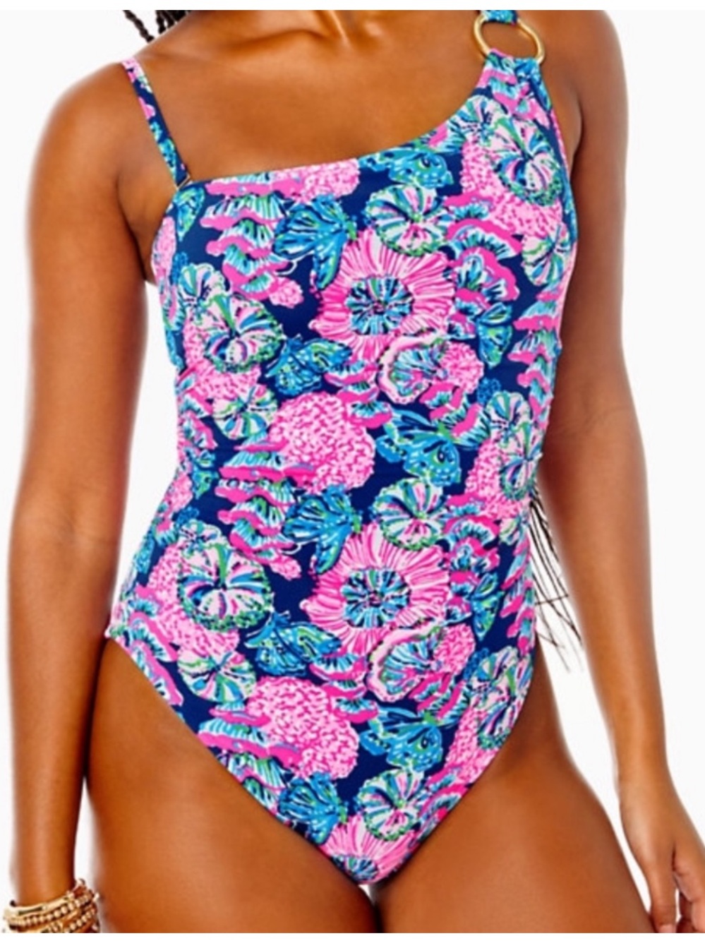 Lilly Pulitzer Leola One-Piece Swimsuit Oyster Bay Navy Shroom Size 14